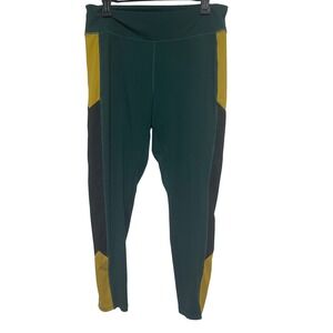 Jessica Simpson The Warm Up Leggings Women's XL Colorblock Green Black Yellow